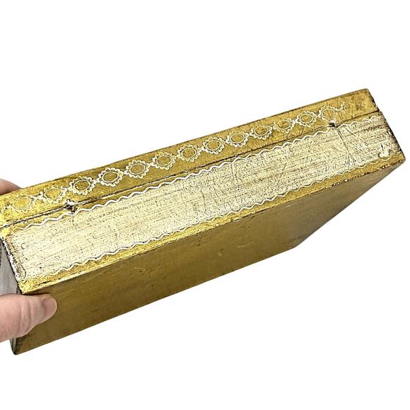Vintage Italian Florentine Wooden Box Gilded Gold Green Red Wood Storage Case - Picture 12 of 12
